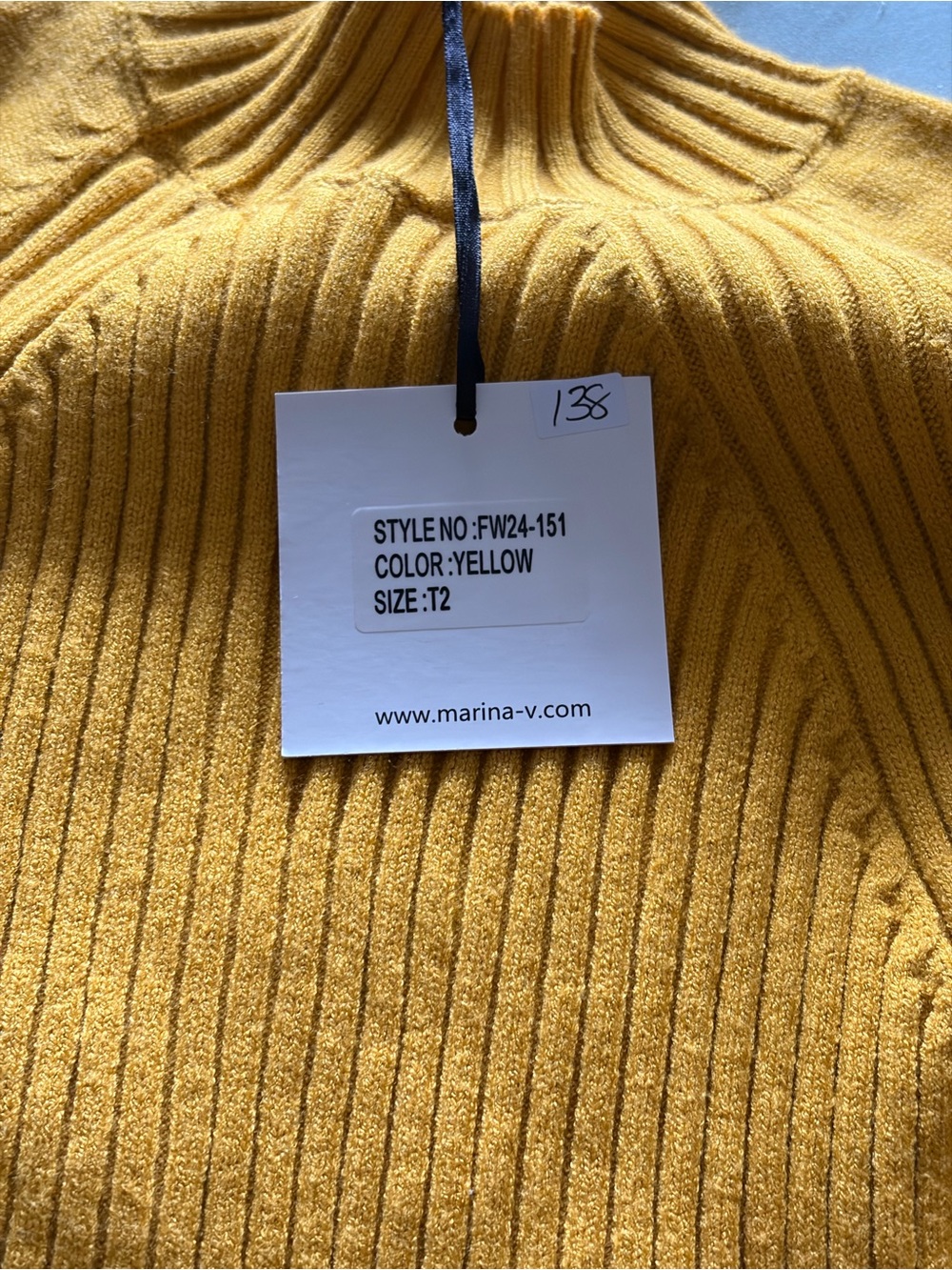 MARINA Mustard Yellow Ribbed Mock Neck Sweater